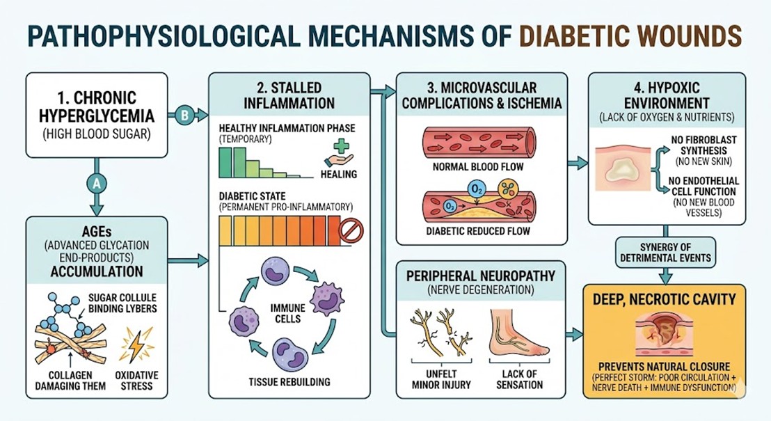 Figure 1: Pathophysiological Mechanisms of Diabetic Wounds