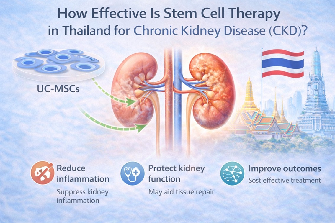 Figure A: Stem cell therapy is being studied as a supportive approach for chronic kidney disease (CKD). Research suggests mesenchymal stem cells may help reduce inflammation, support tissue repair, and improve the kidney microenvironment.
