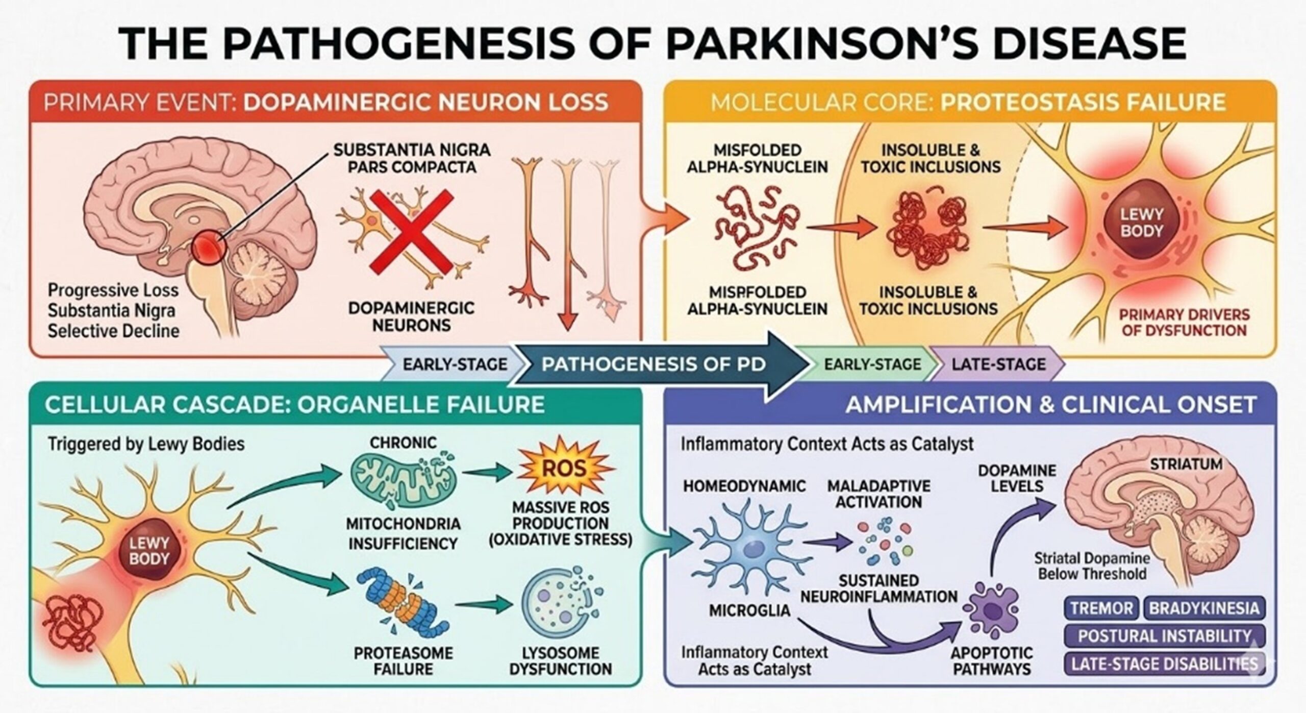 Figure 1: A Comprehensive Overview of the Pathogenesis of Parkinson’s Disease