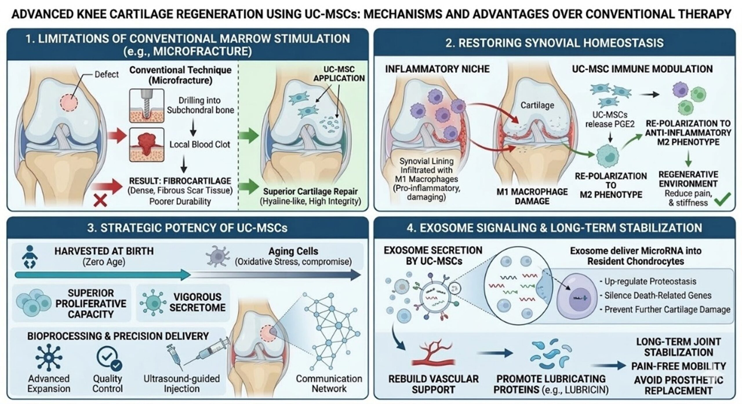 Figure 2: Mechanistic Advantages of UC-MSCs over Conventional Marrow Stimulation in Knee Cartilage damage Repair