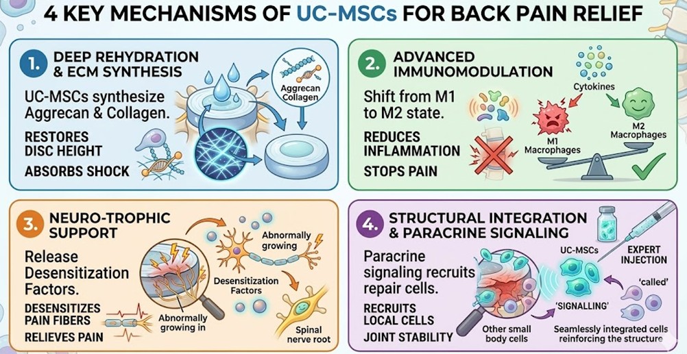 Figure 2: UC-MSCs Mechanisms for Effective Back Pain Injections
