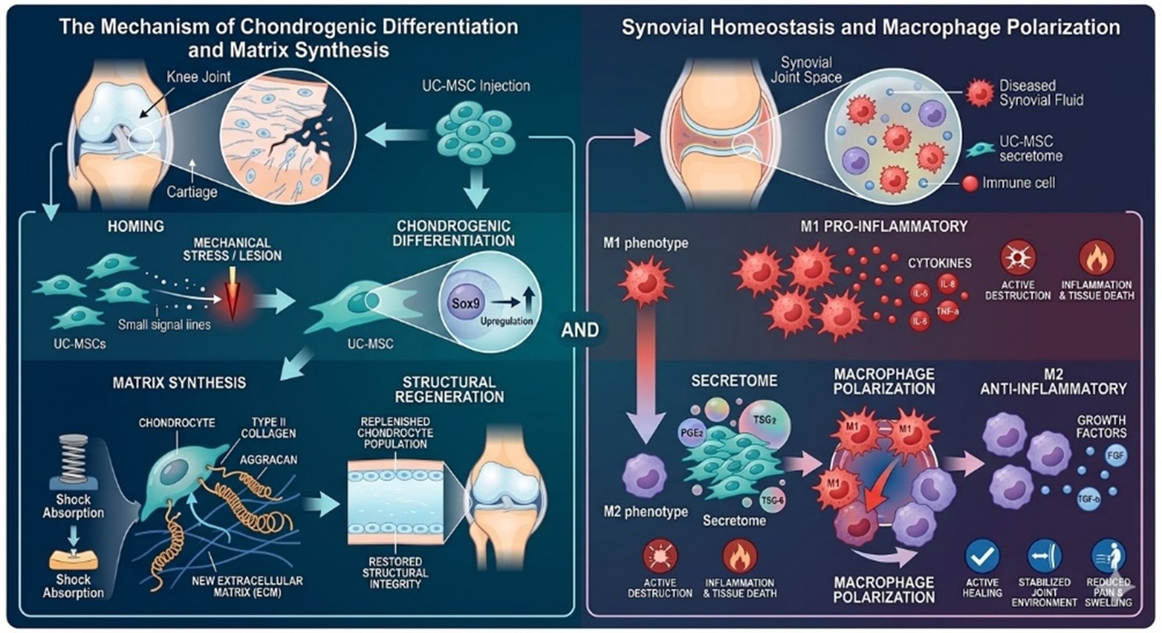 Figure 2: Molecular Pathways of UC-MSCs Mediated Advanced Knee Therapy