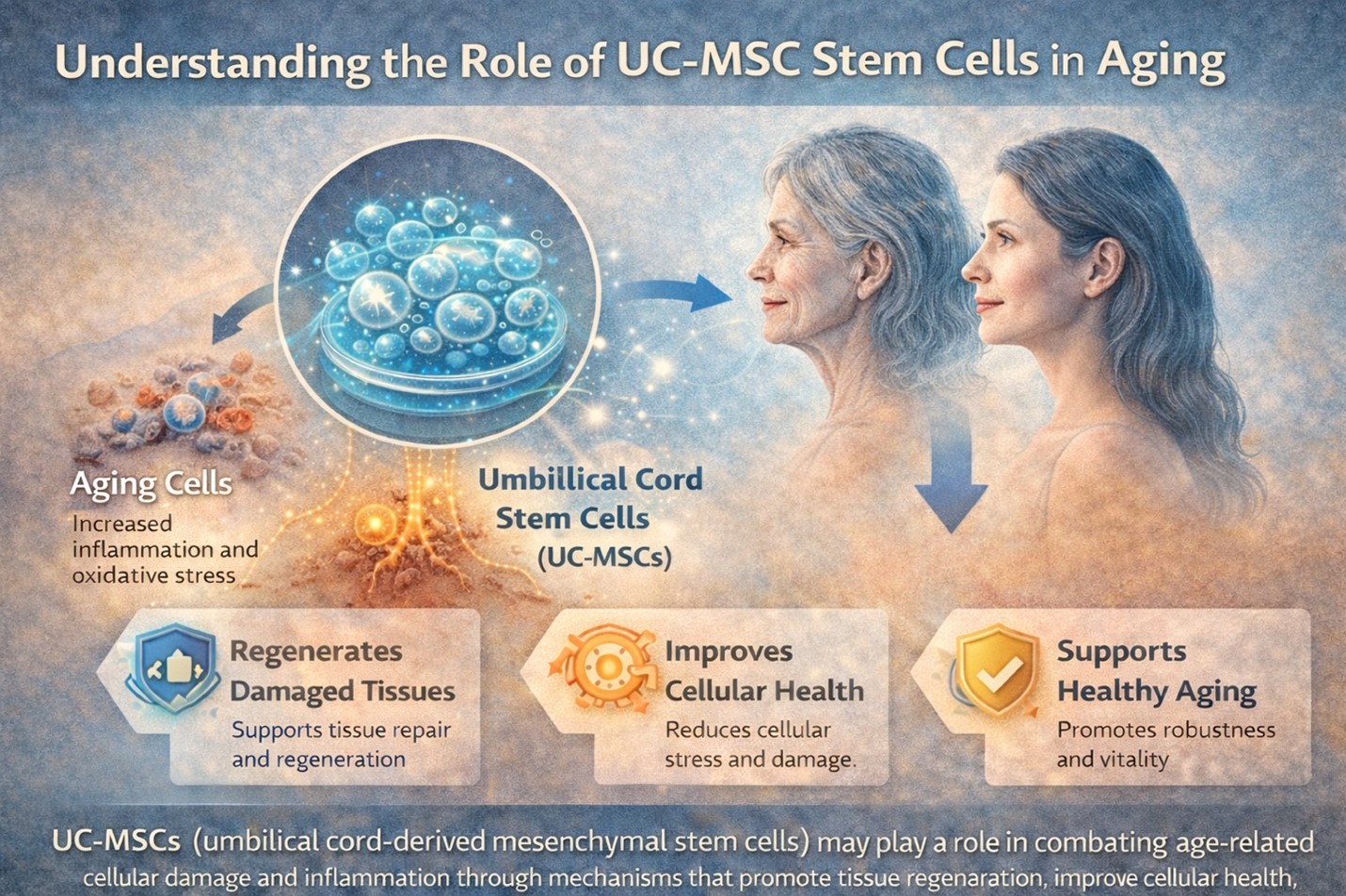 Figure 2: UC-MSC stem cells are being studied for their potential role in supporting cellular health, tissue repair, and age-related functional balance.