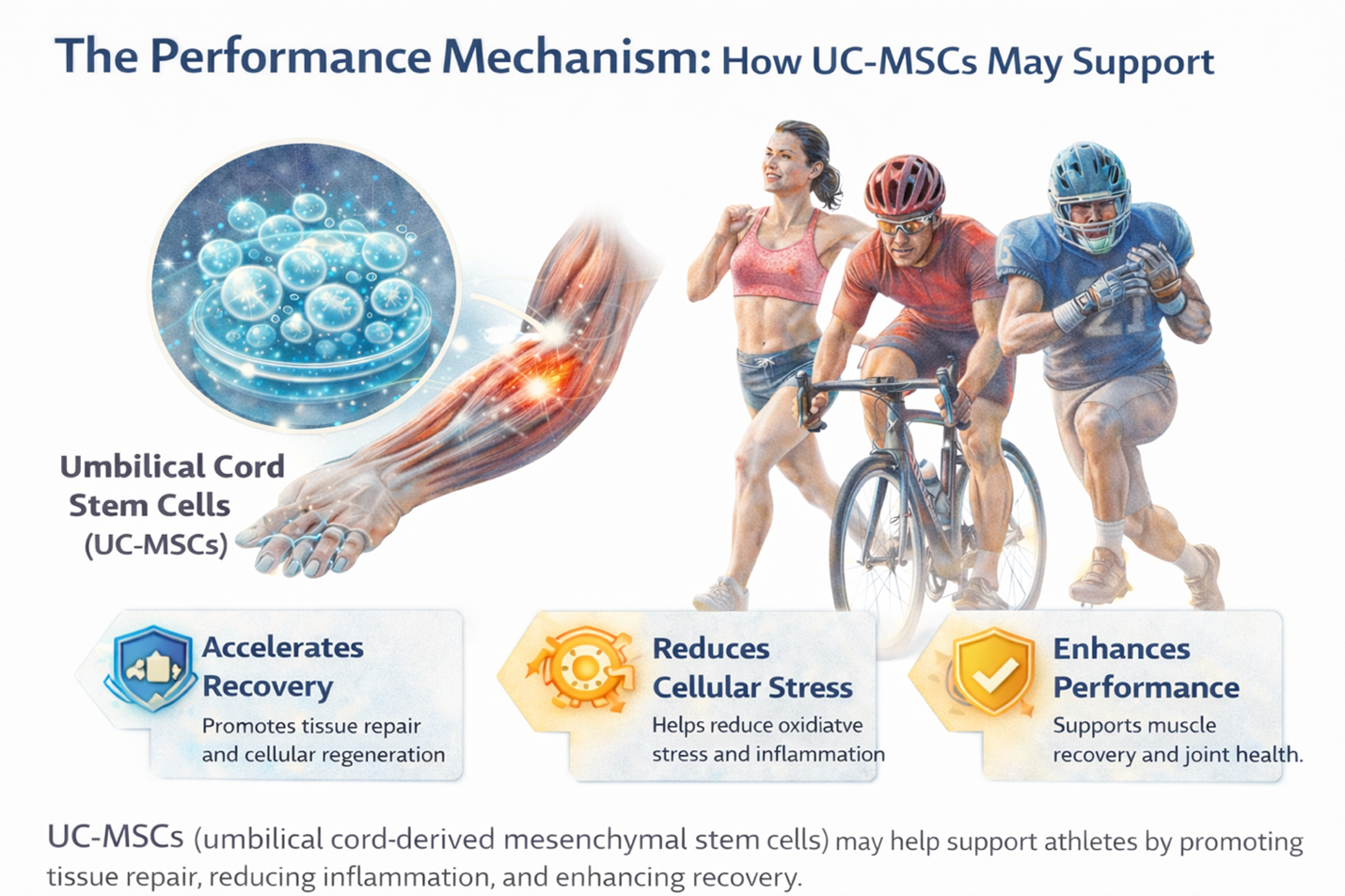 Figure 1: UC-MSCs may support recovery and cellular repair processes important for athletic training and performance.