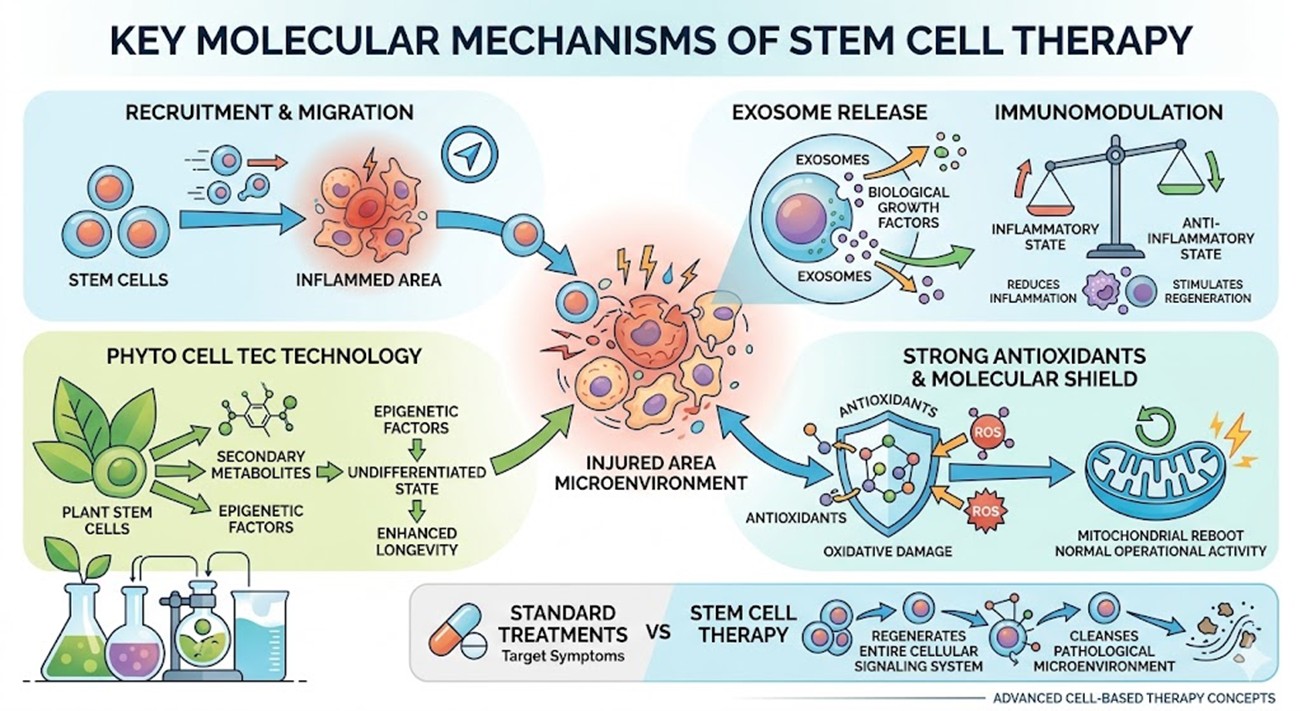 Figure 1: The Key Molecular Mechanisms in Stem Cell Therapy