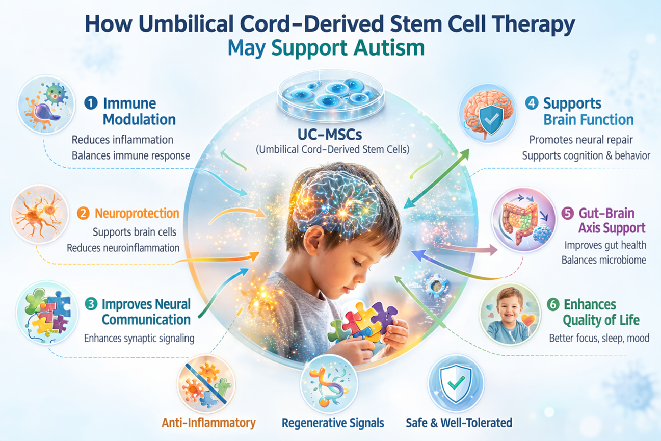 Figure A: How Umbilical Cord–Derived Stem Cell Therapy May Support Autism