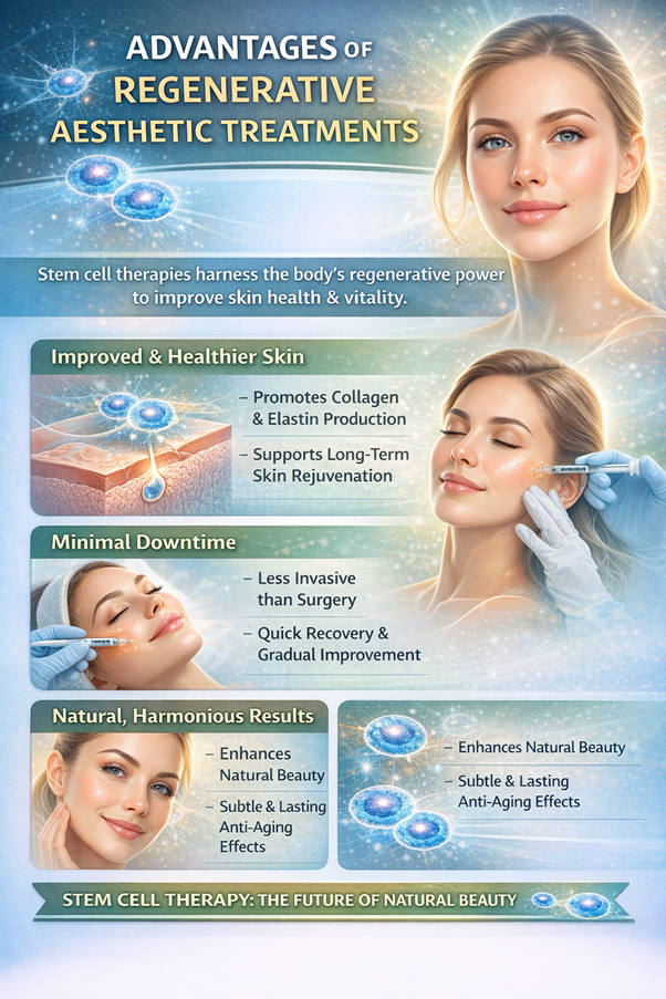 Figure A : Regenerative aesthetic treatments using stem cells support skin health, require minimal recovery time, and produce natural-looking improvements through the body’s healing processes.
