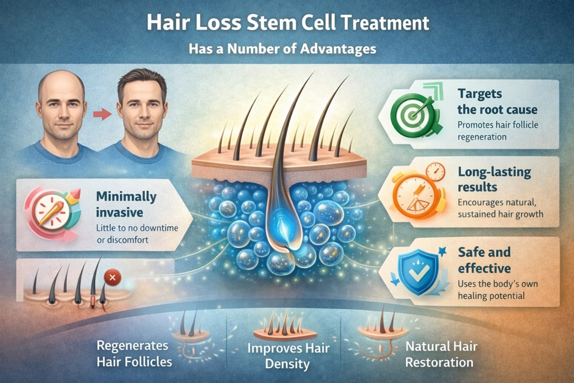 Figure 1: Hair loss stem cell treatment may provide a minimally invasive, regenerative option to support stronger, fuller, and healthier-looking hair.