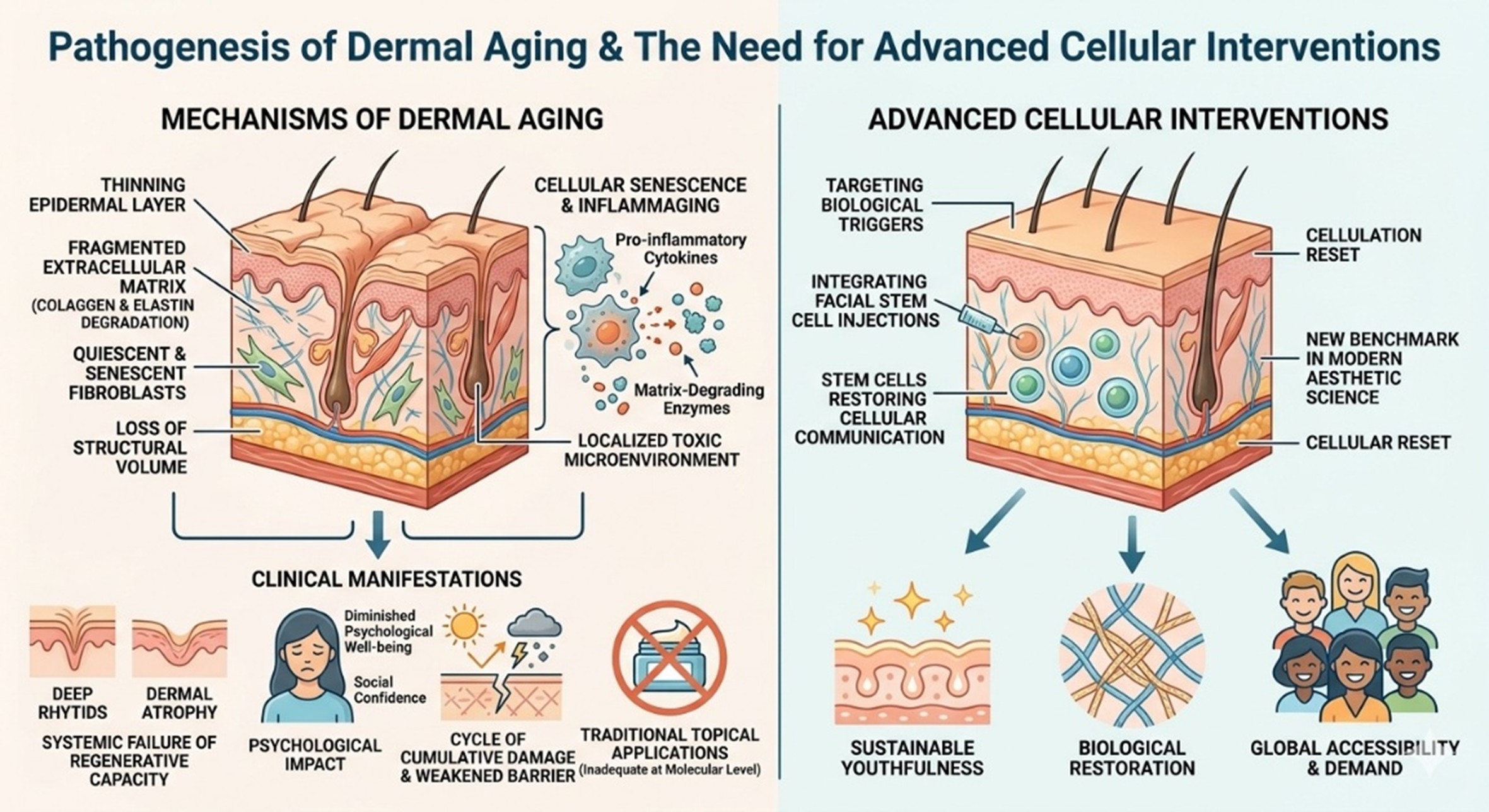 Figure 1: Pathogenesis of Dermal Aging and the Need for Advanced cellular Interventions by Facial Stem Cell Injections