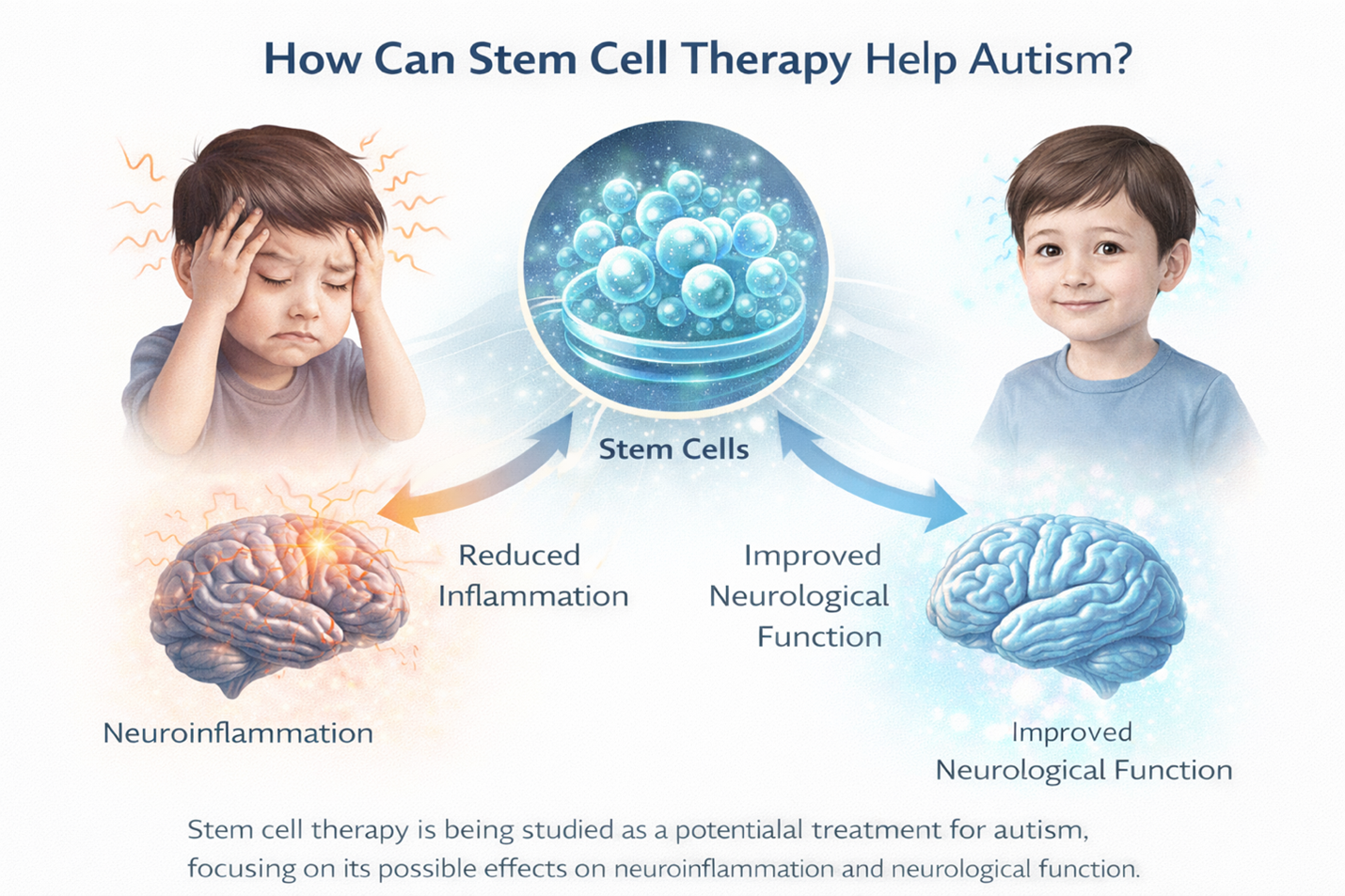 Figure 1: Proposed mechanisms by which mesenchymal stem cells (MSCs) may influence neuroinflammation and neurological function in autism spectrum disorder.