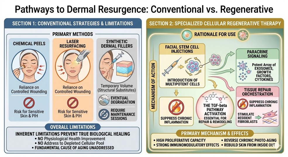 Figure 2: limitations of Conventional Interventions and Regenerative Stem Cell Therapy for Dermal Aging