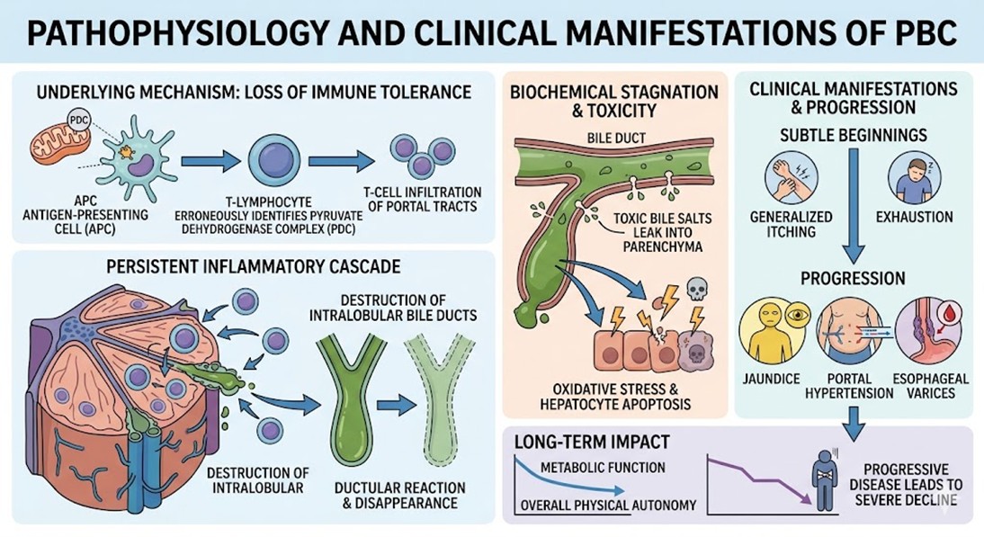 Figure 1: The Pathophysiology and Clinical Manifestations of PBC