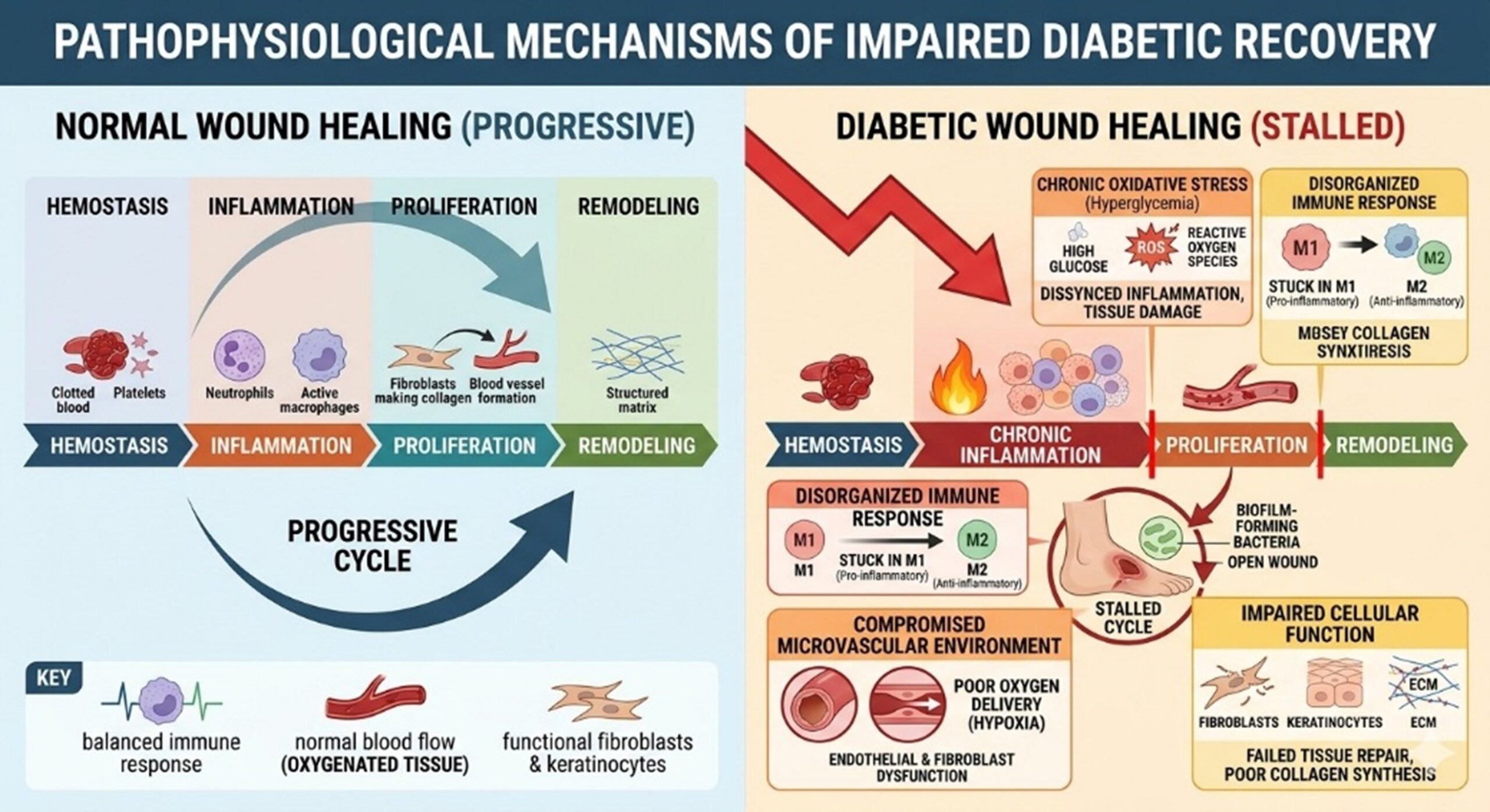 Figure 1: Pathophysiological Mechanisms of Impaired Diabetic Recovery