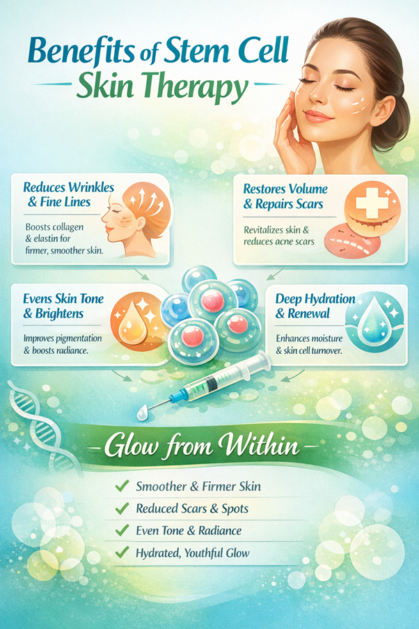 Figure A : Stem cell skin therapy improves firmness, reduces wrinkles and scars, evens tone, boosts hydration, and promotes healthier, youthful-looking skin overall.