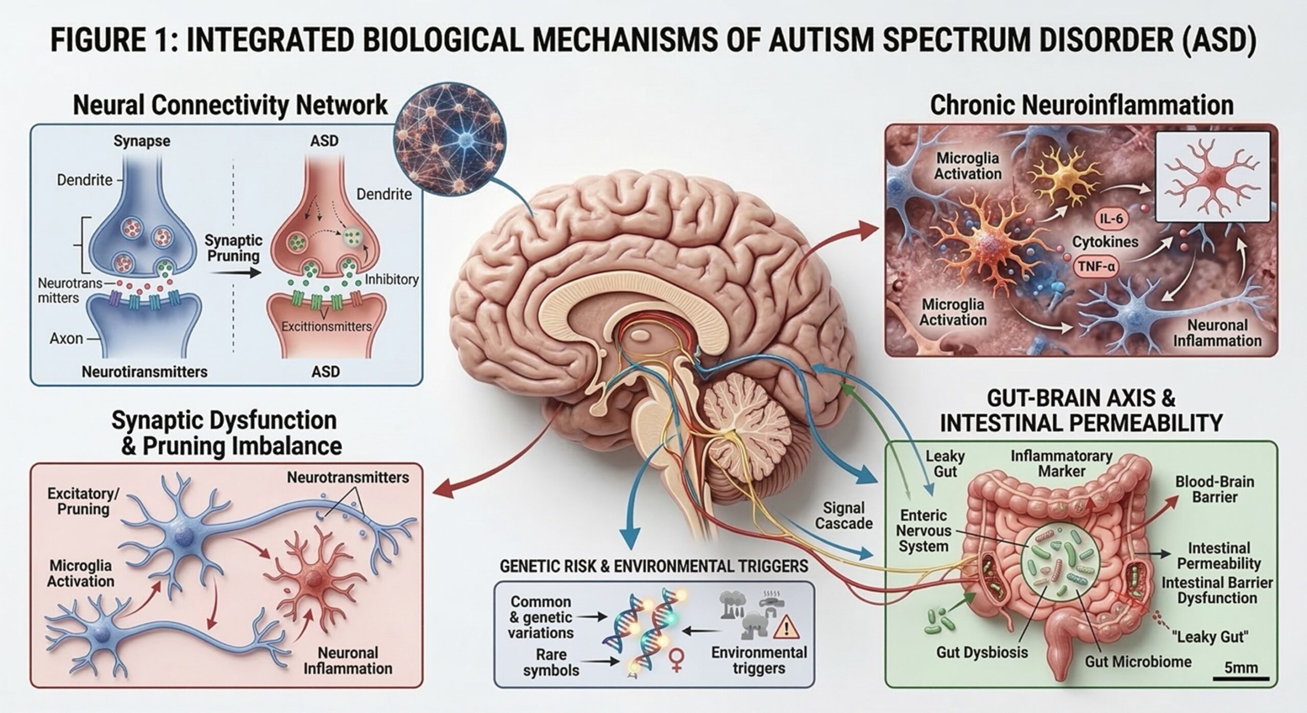 Figure 1: Integrated biological mechanisms underlying Autism Spectrum Disorder (ASD).