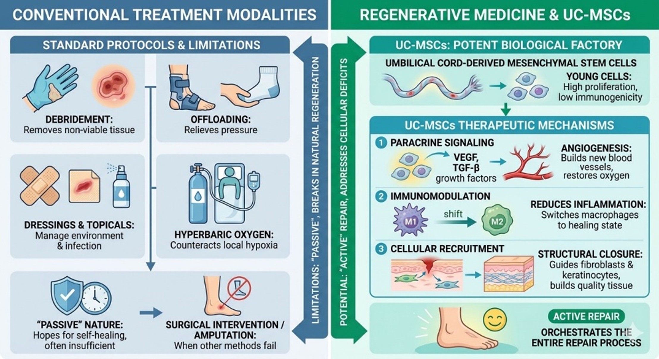 Figure 2: The Comparisons of Conventional Treatment and Regenerative Medicine in Diabetic Wound Healing
