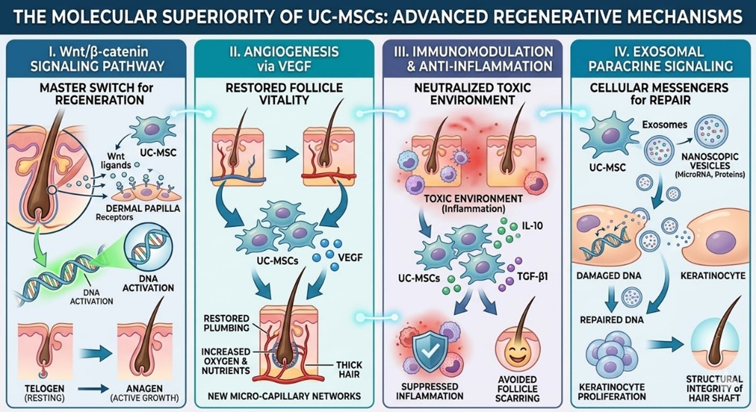 Figure 2: Advanced UC-MSCs Regenerative Mechanisms in Hair Loss