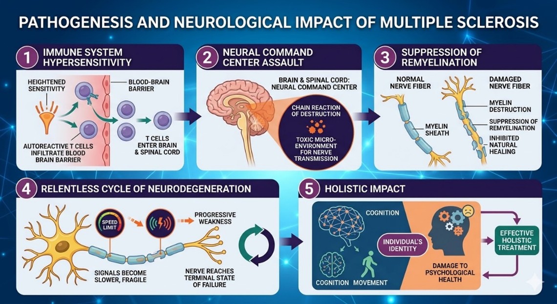Figure 1: Pathogenesis and Neurological Impact of Multiple Sclerosis