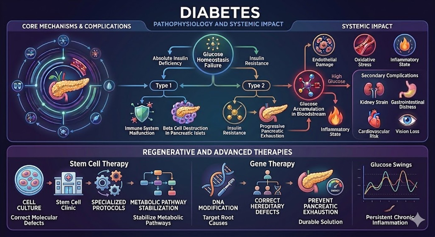 Figure 1: Pathophysiological Mechanisms and Regenerative Therapy in Diabetes Mellitus