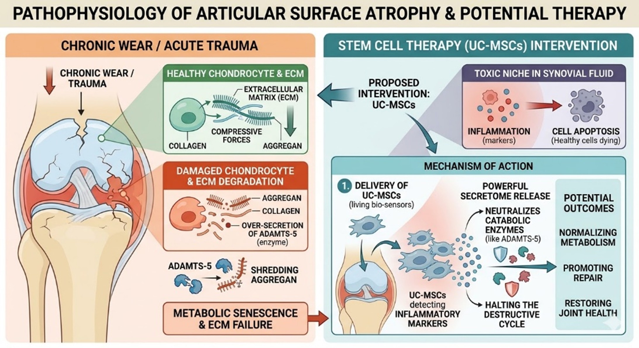 Figure 1: Pathophysiology of Articular Surface Atrophy & Stem Cell Therapy Intervention