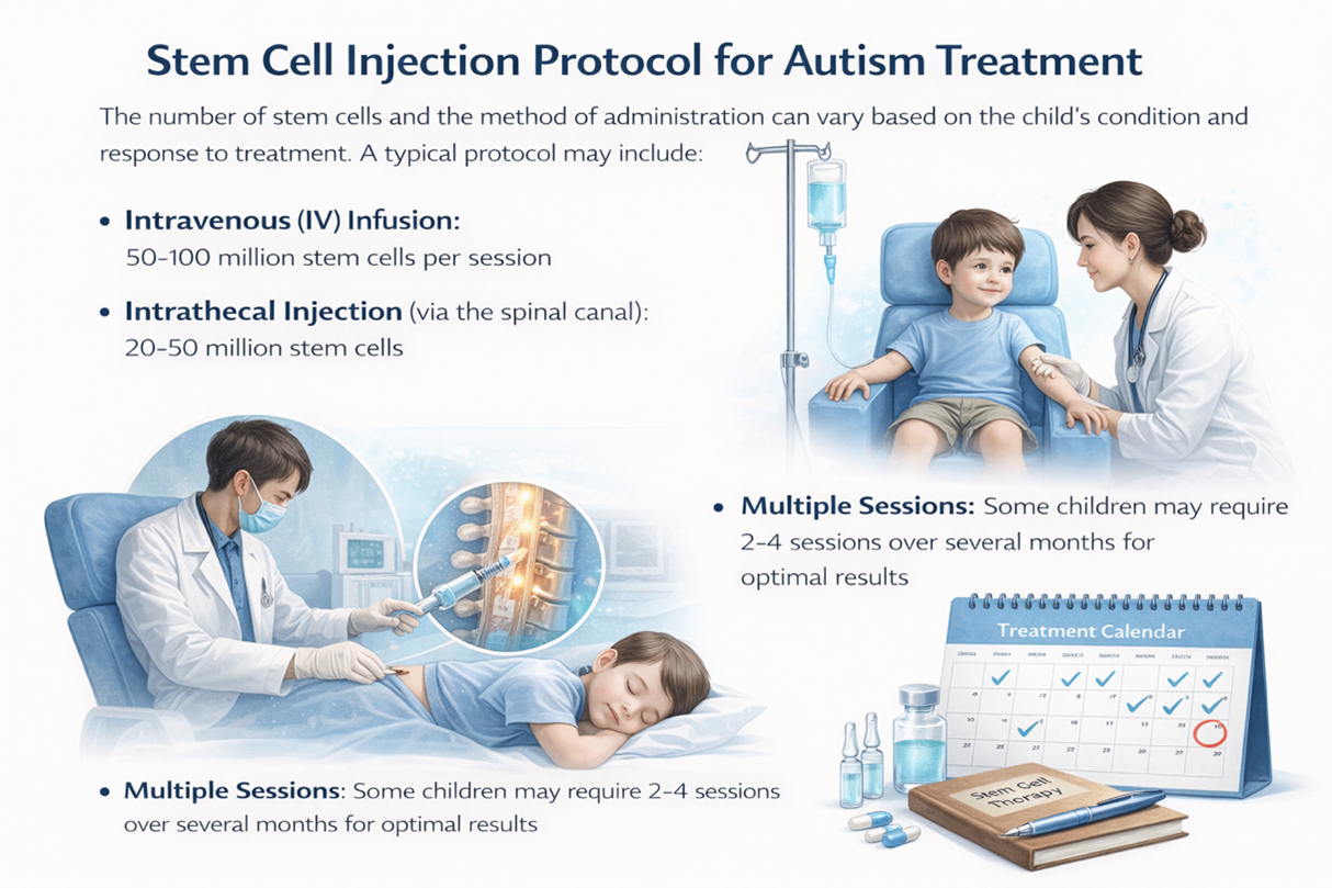 Figure 2: Schematic representation of potential stem cell administration routes and treatment scheduling explored in investigational approaches for autism spectrum disorder.