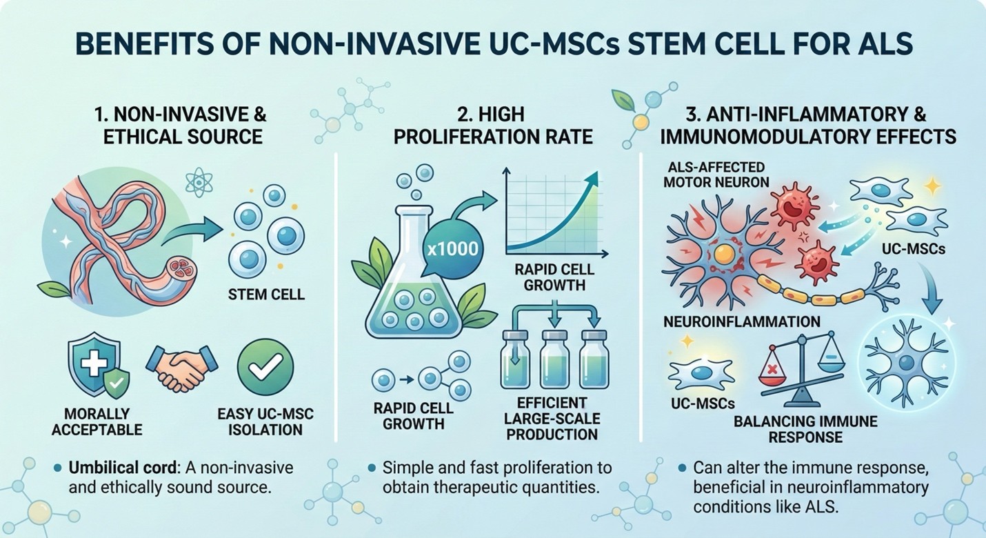 Figure B: Benefits of Non-Invasive UC-MSCs Stem Cell for ALS