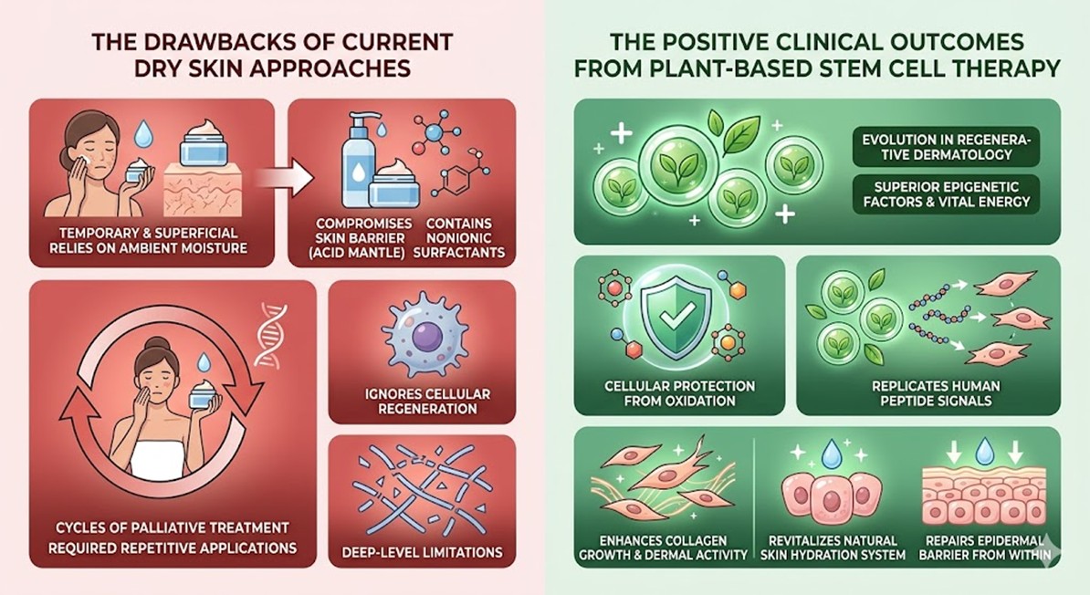 Figure 2: Comparisons of Current Dry skin Approaches and Positive Clinic outcomes from Plant-Based Stem Cell Therapy