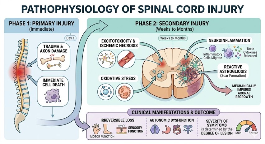 Figure 1: Spinal Cord Injuries pathology and Clinical Manifestations
