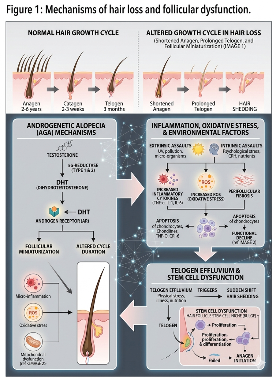 Figure 1: Mechanisms of hair loss and follicular dysfunction.
