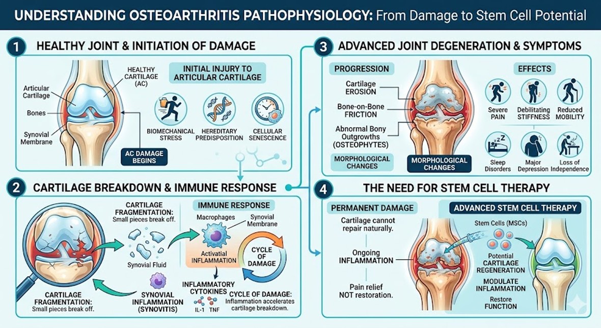 Figure 1: Pathophysiology and Stem Cell Therapy in Osteoarthritis
