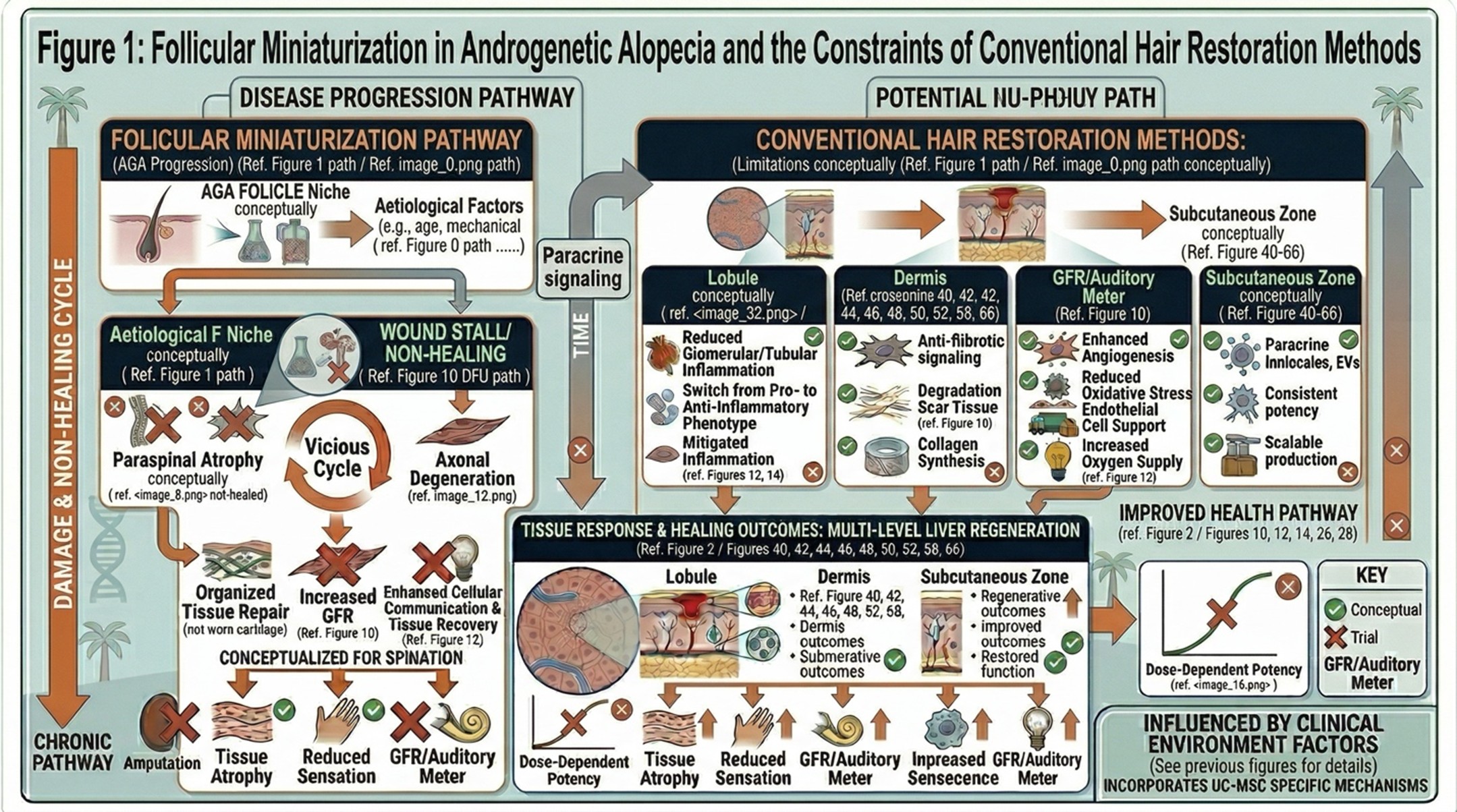 Figure 1: Follicular Miniaturization in Androgenetic Alopecia and the Constraints of Conventional Hair Restoration Methods