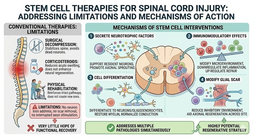 Figure 2: Mechanisms of Stem Cell Interventions in Spinal Cord Injuries