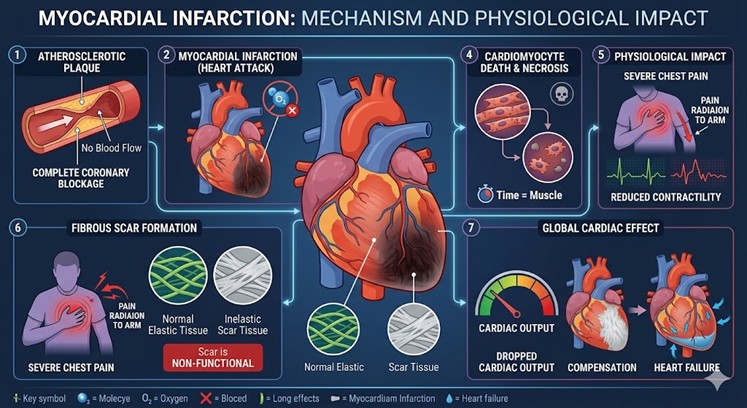 Figure 1: Biological Mechanism and Physiological Impact of Myocardial Infarction