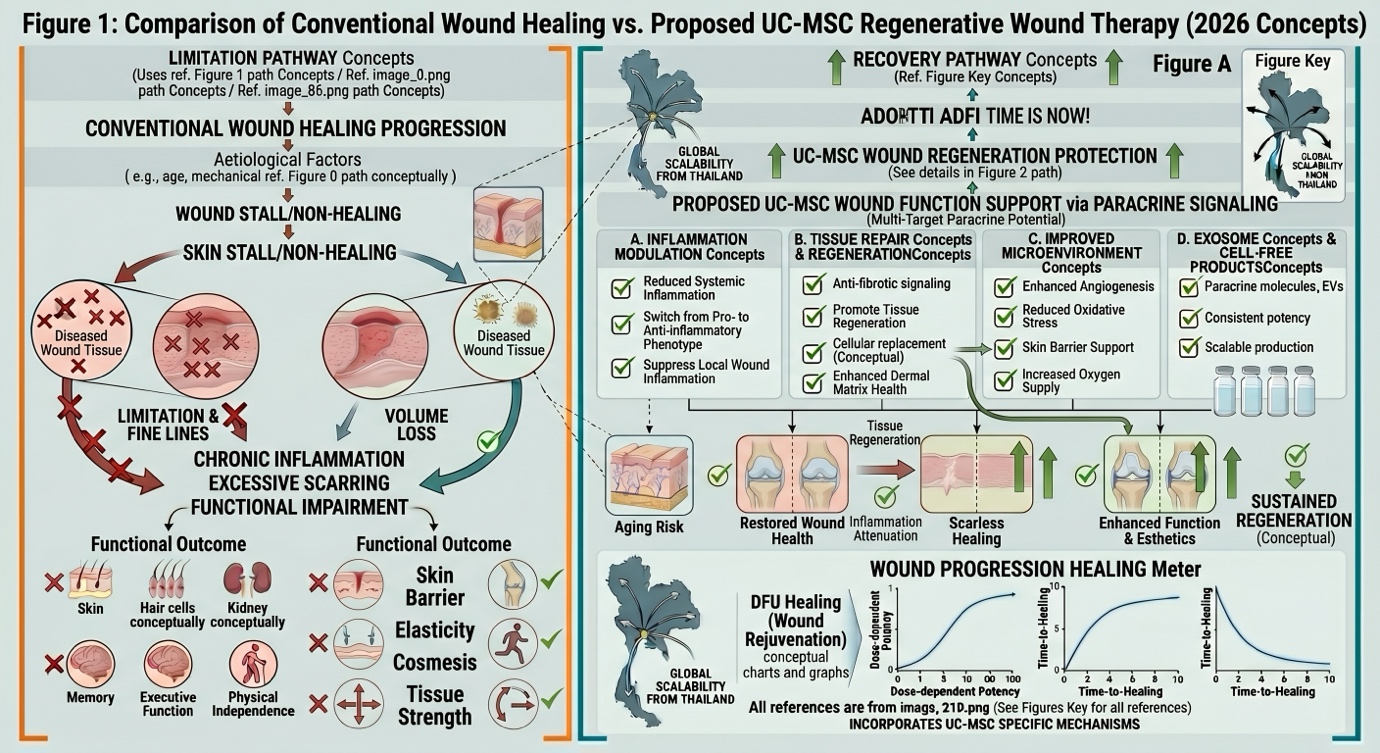 Figure A: Overall, stem cell therapy contributes to the improvement of wound repair through tissue regeneration and inflammation attenuation leading to scarless healing that translates into improved functional and esthetic outcomes.