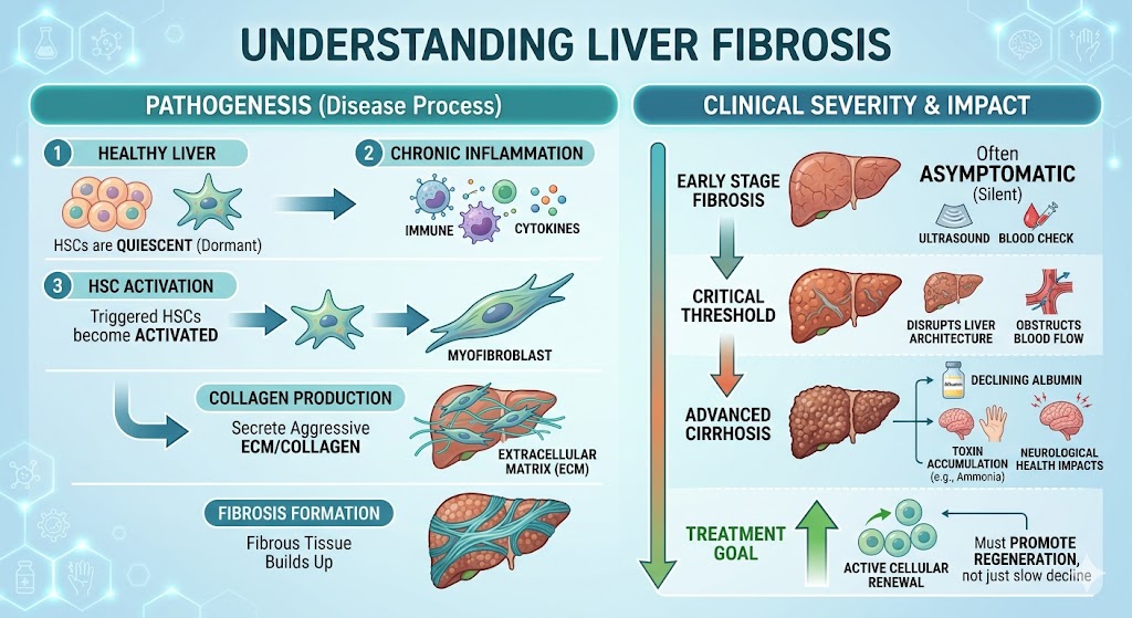 Figure 1: The Pathogenesis and Clinical Severity of Liver Fibrosis