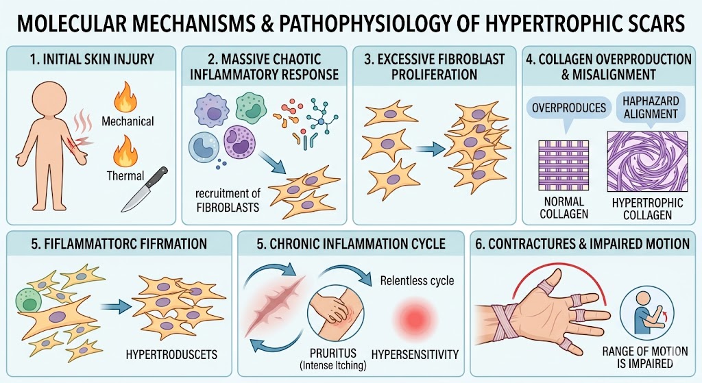 Figure 1: Molecular Mechanisms and Pathophysiology of Hypertrophic Scars