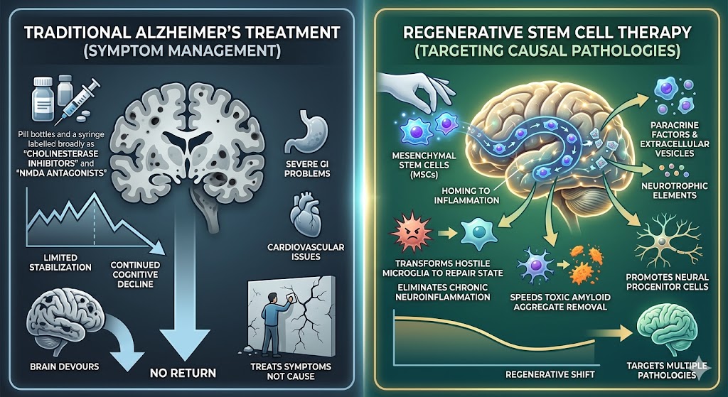 Figure 1: Comparing of Traditional Alzheimer’s Treatment and Cellular Intervention
