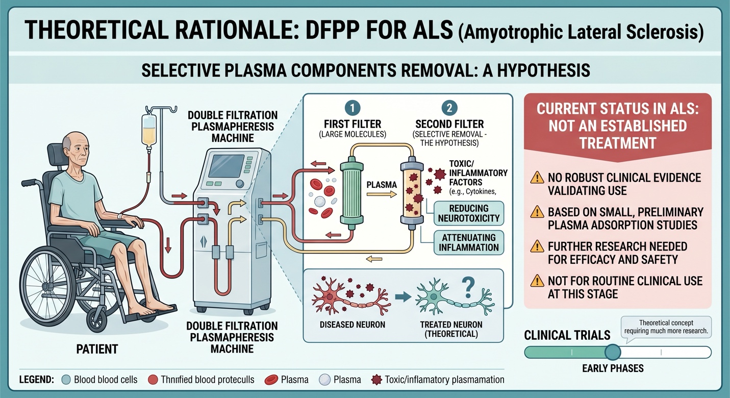 Figure A: Theoretical Rationale and Current Clinical Status of Double Filtration Plasmapheresis (DFPP) in Amyotrophic Lateral Sclerosis (ALS)