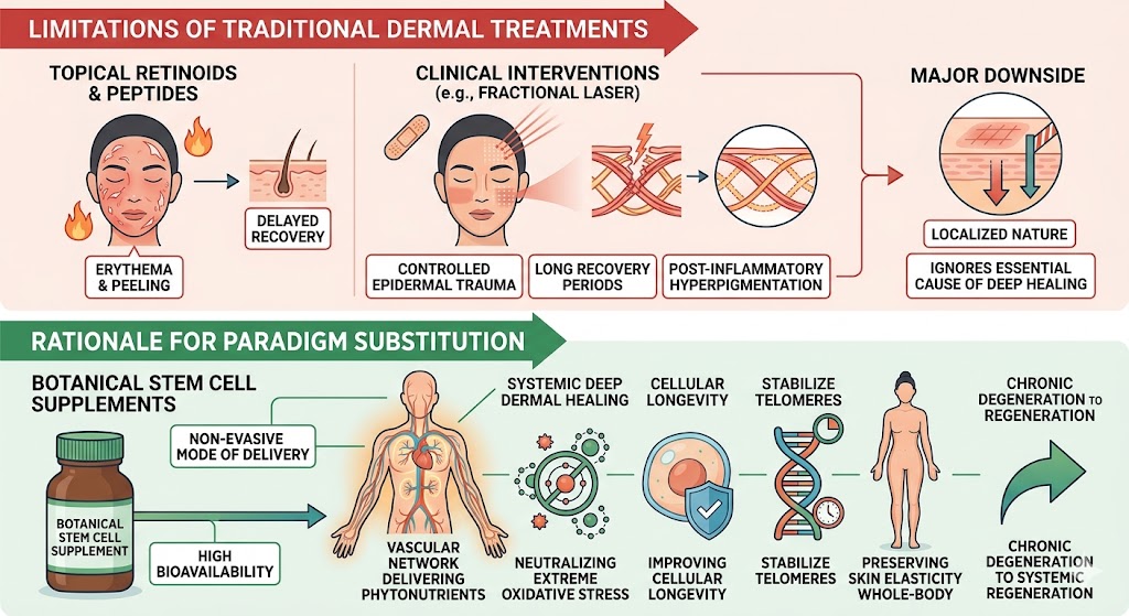 Figure 1: Limitations of traditional treatment and Rationale for Paradigm Botanical Stem Cell Supplements Substitution