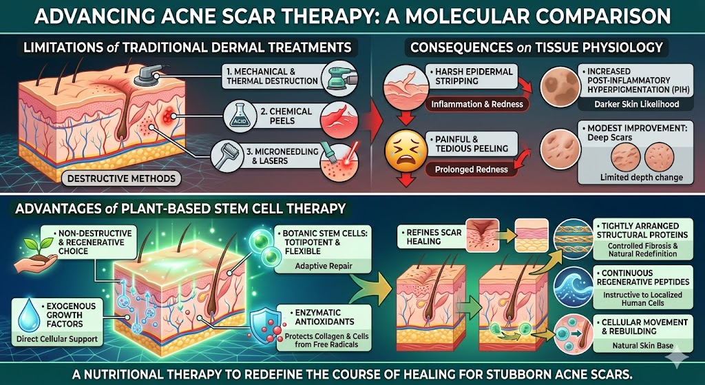 Figure 2: The Science Behind the Use of Plant-Based Stem Cell Therapy compared with Traditional dermal treatments