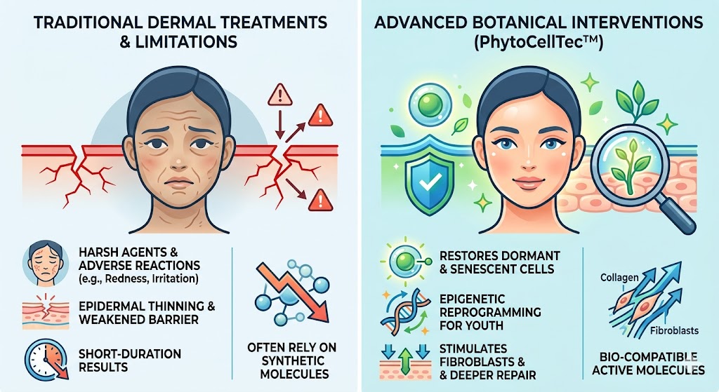 Figure 2: Comparative of traditional dermal treatment and PhytoCellTec Technology