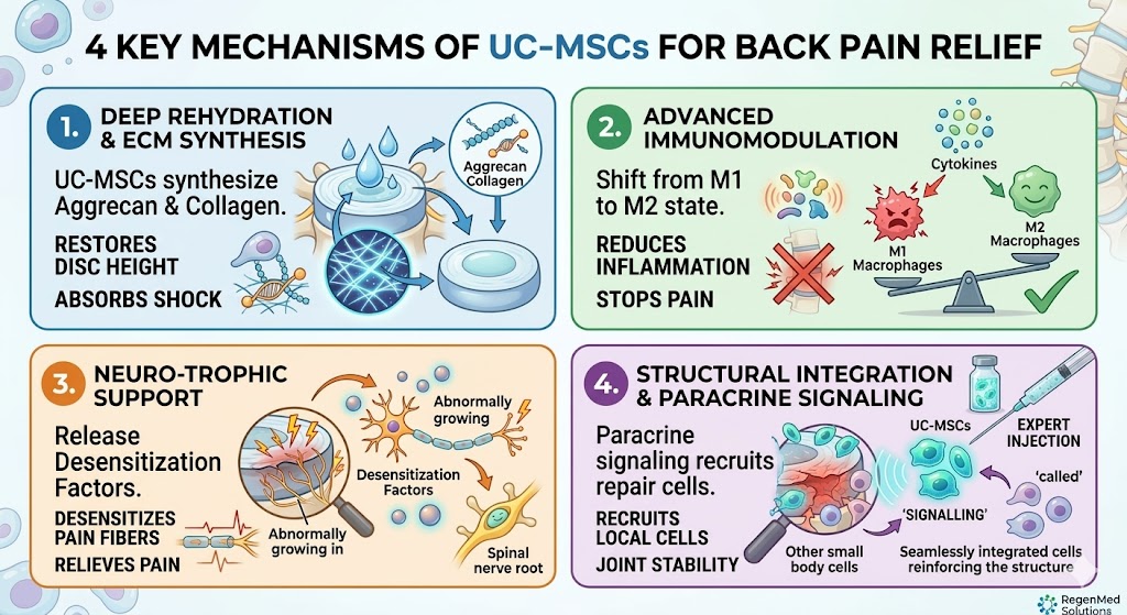 Figure 2: UC-MSCs Mechanisms for Effective Back Pain Injections