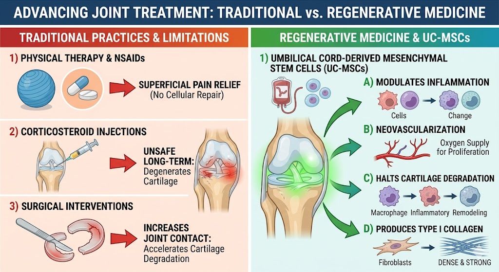 Figure 1: Current Medical Practices compared with Regenerative Medicine in Meniscus Injuries