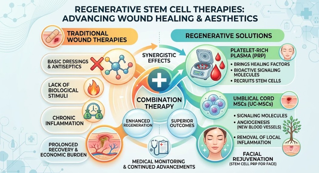Figure 1: UC-MSCs alongside stem cell PRP for face compared with traditional wound therapy