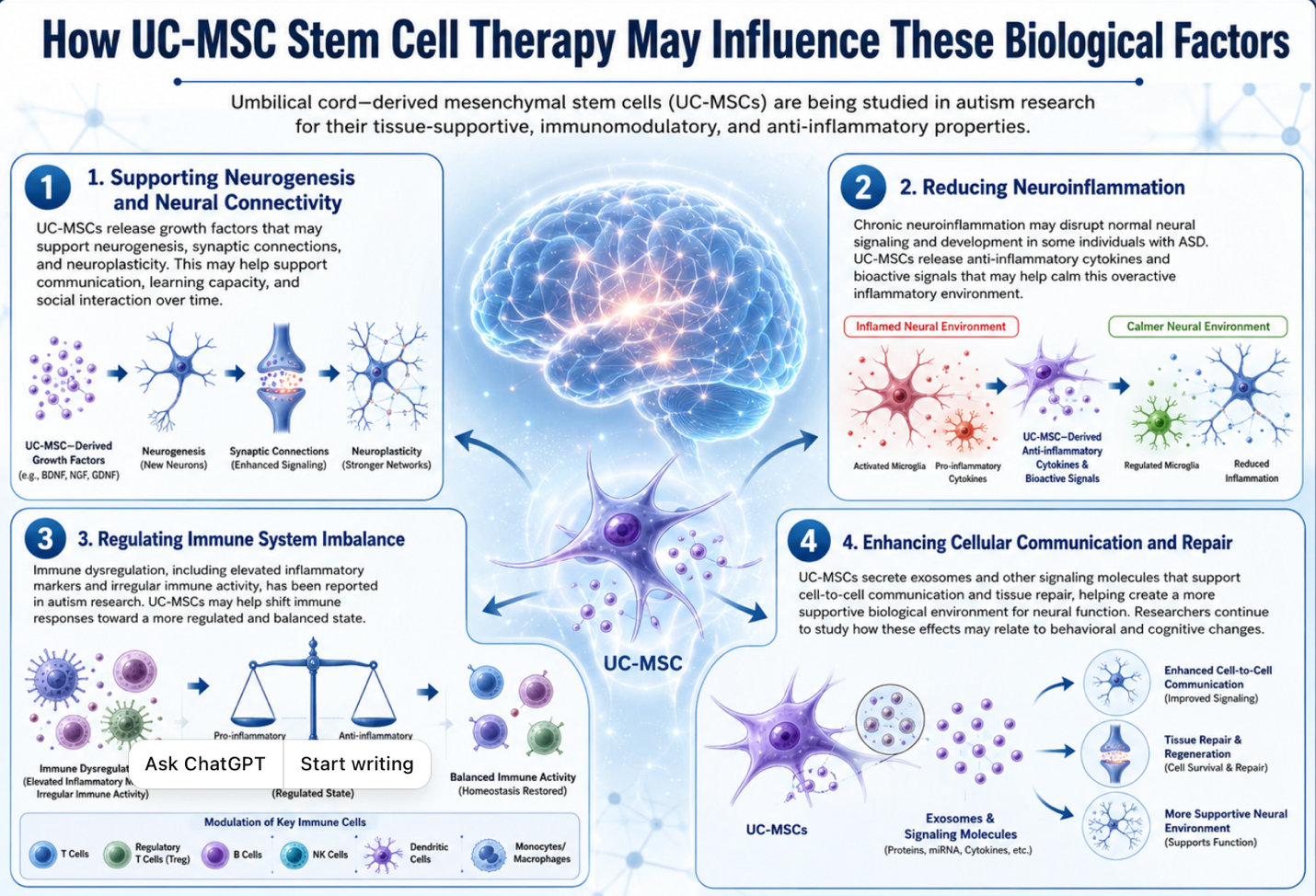 Figure 1: How UC-MSC Stem Cell Therapy May Influence Key Biological Factors in Autism Spectrum Disorder