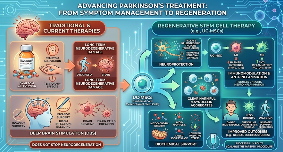Figure 1: Advanced Parkinson’s treatment from symptom management to regeneration with UC-MSCs