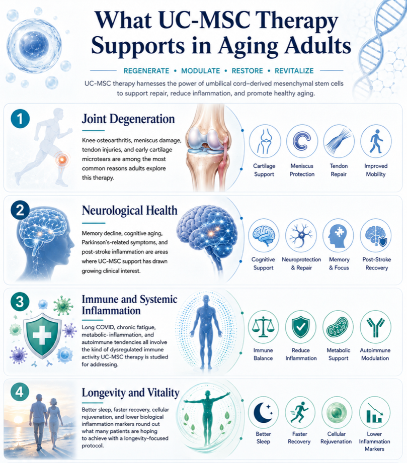 Figure 1: Potential Areas of UC-MSC Support in Aging Adults