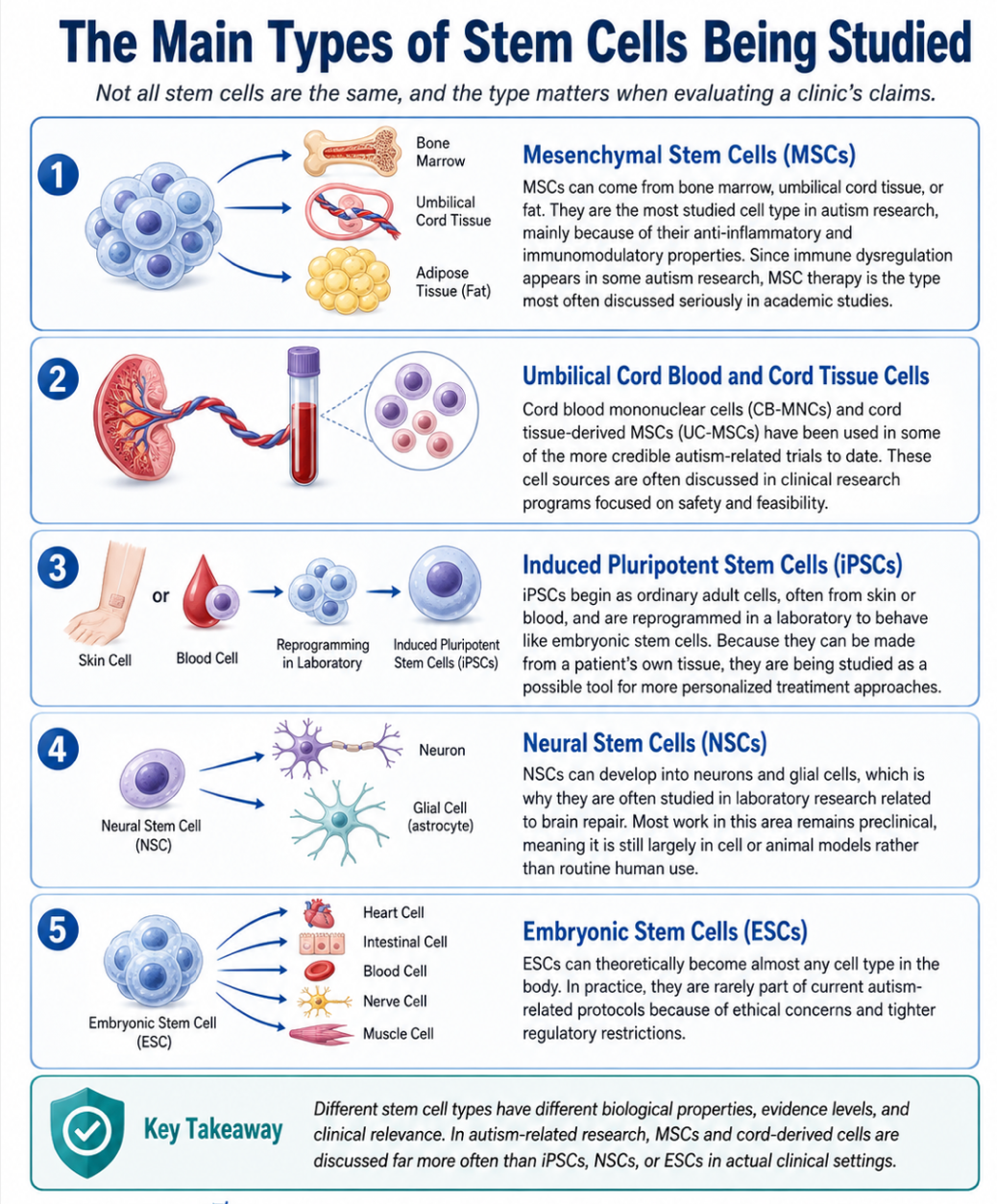 Figure 1: Comparative Overview of Mesenchymal, Cord-Derived, Induced Pluripotent, Neural, and Embryonic Stem Cells in Autism Research