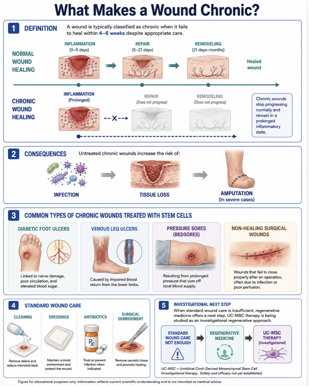 Figure 1: What Makes a Wound Chronic? Chronic Wound Types, Failure of Normal Healing, and the Investigational Role of UC-MSC Therapy