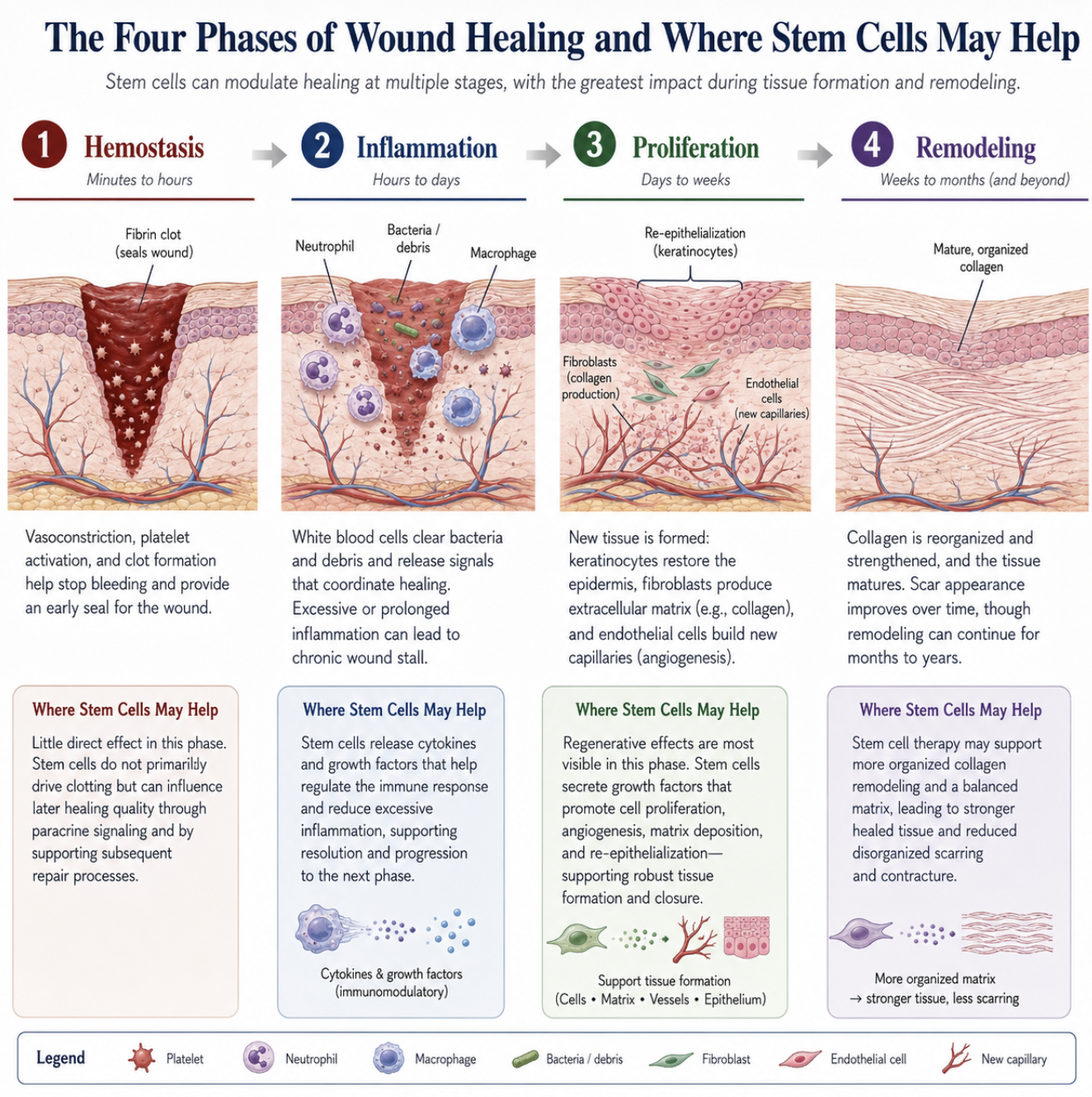 Figure 1: Wound Healing Phases and the Potential Role of Stem Cell Therapy